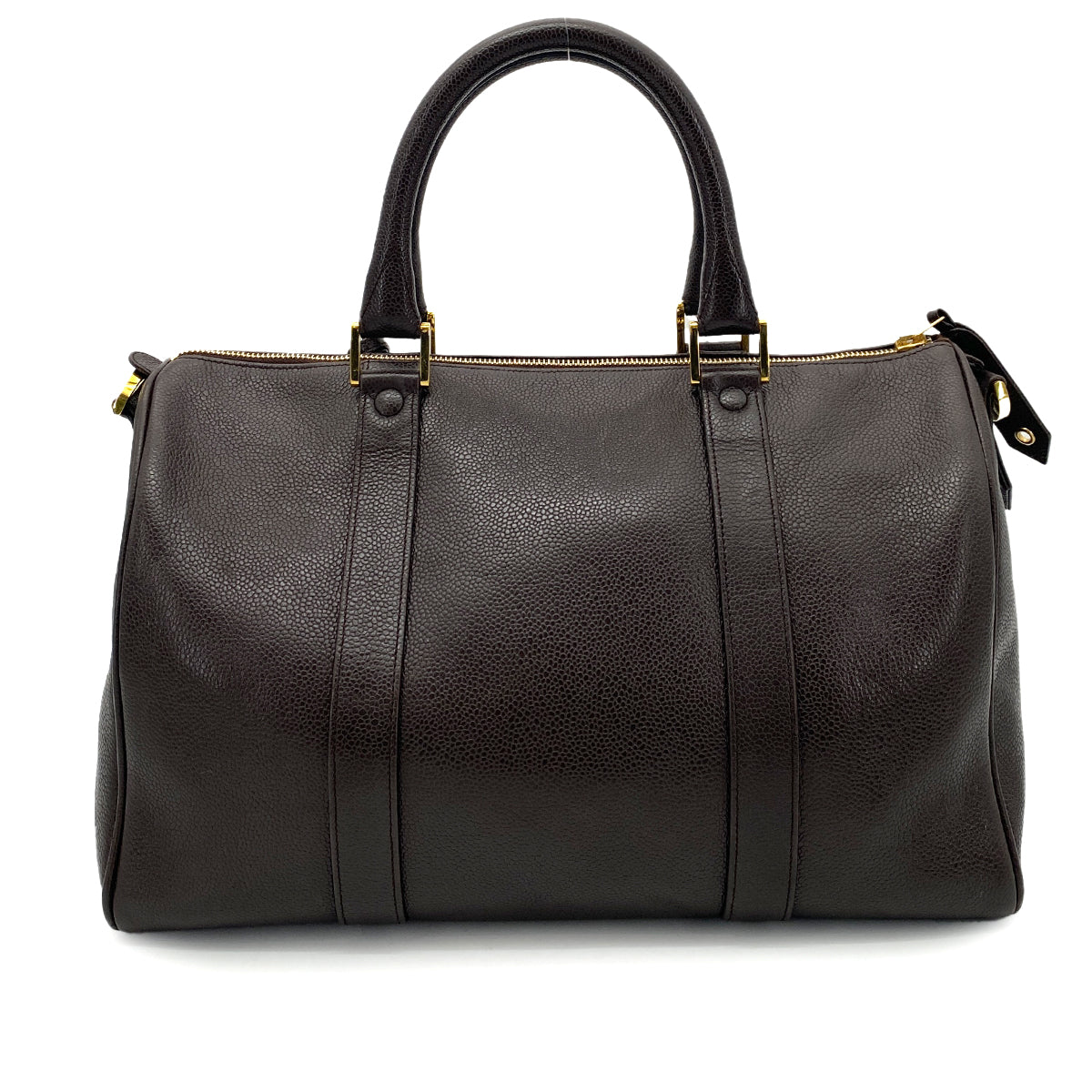 CHANEL VINTAGE BOSTON HAND SHOULDER BAG DARK BROWN CAVIAR SKIN 90260146