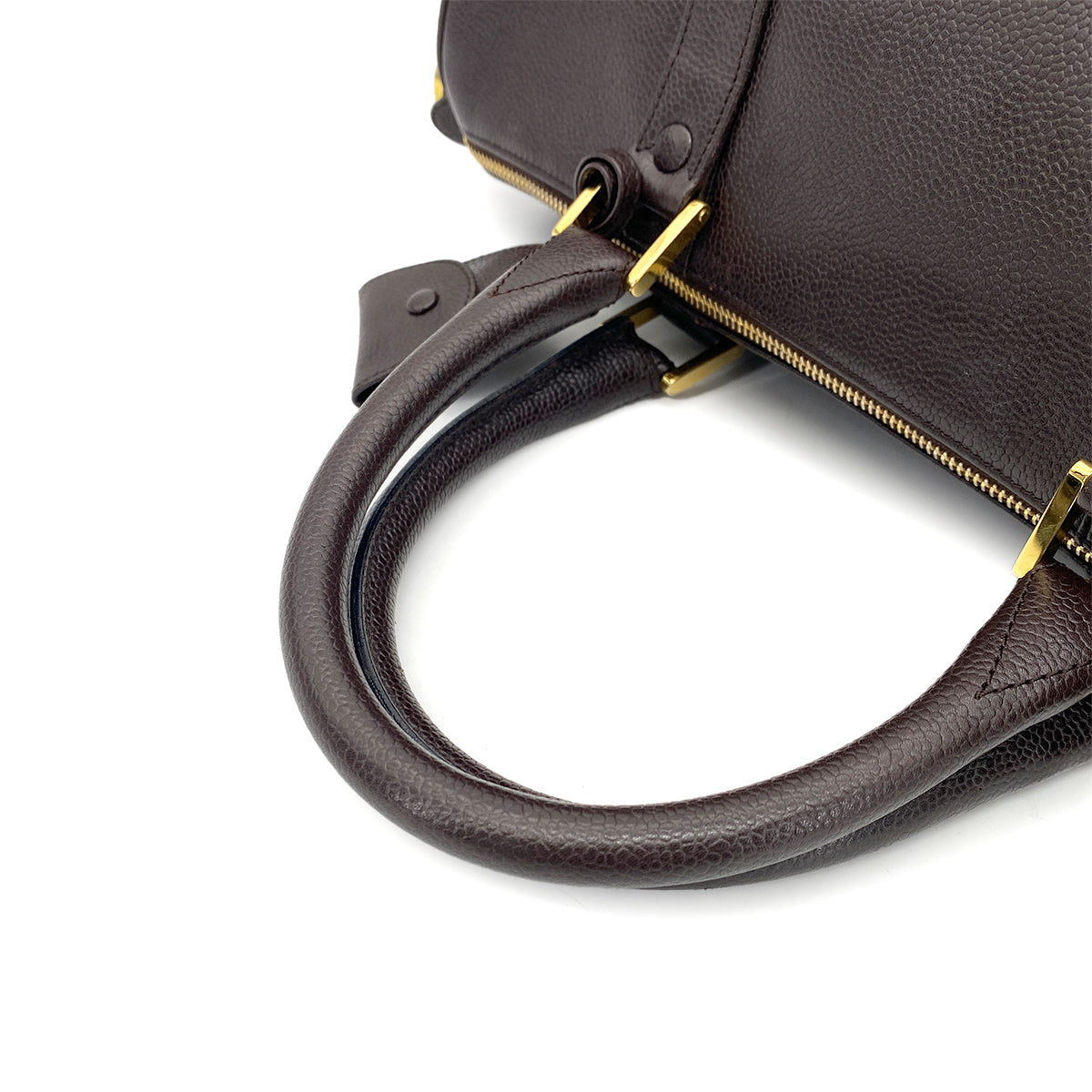 CHANEL VINTAGE BOSTON HAND SHOULDER BAG DARK BROWN CAVIAR SKIN 90260146