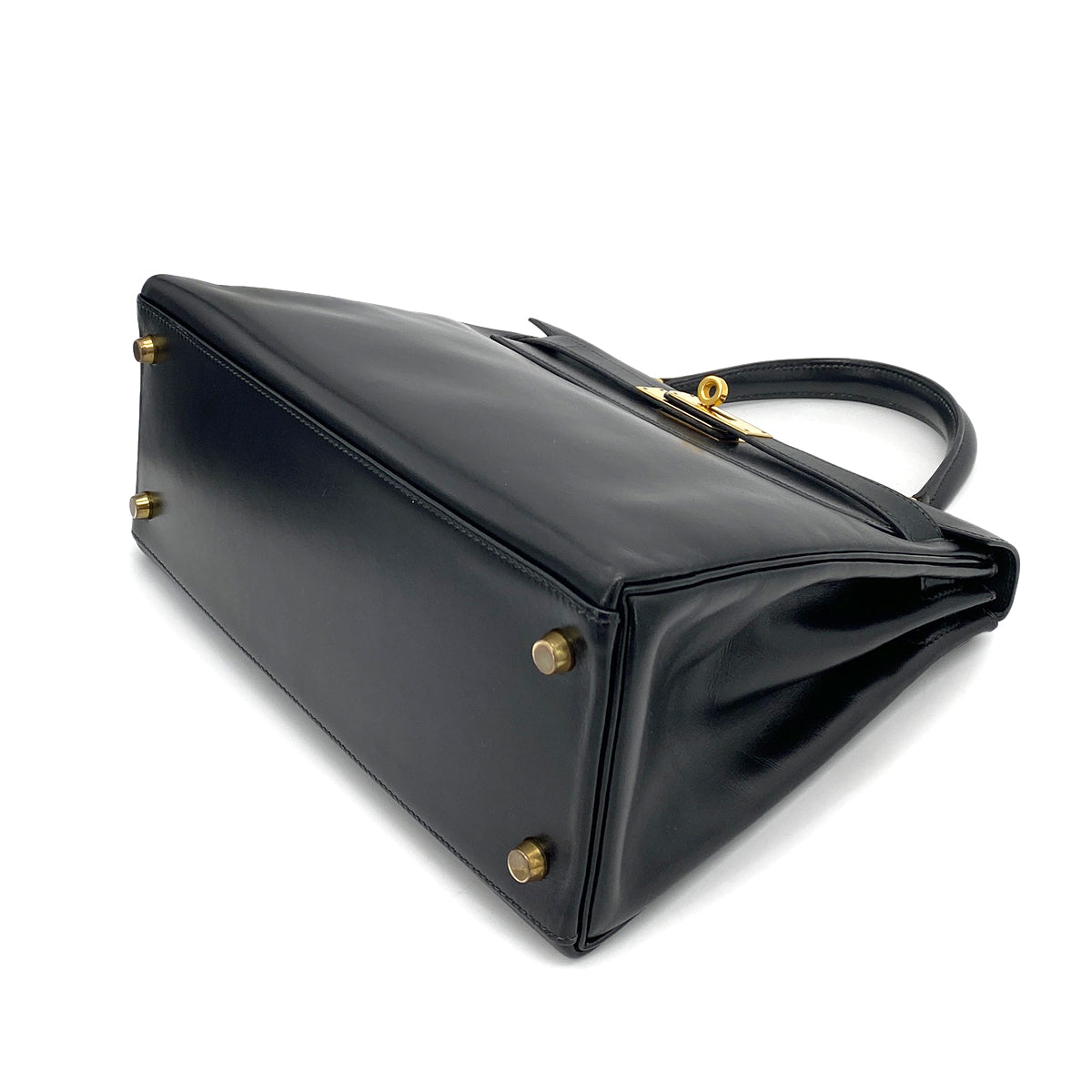 HERMES KELLY 28 RETOURNE BLACK BOXCALF HAND SHOULDER BAG 〇U GHW 90260147