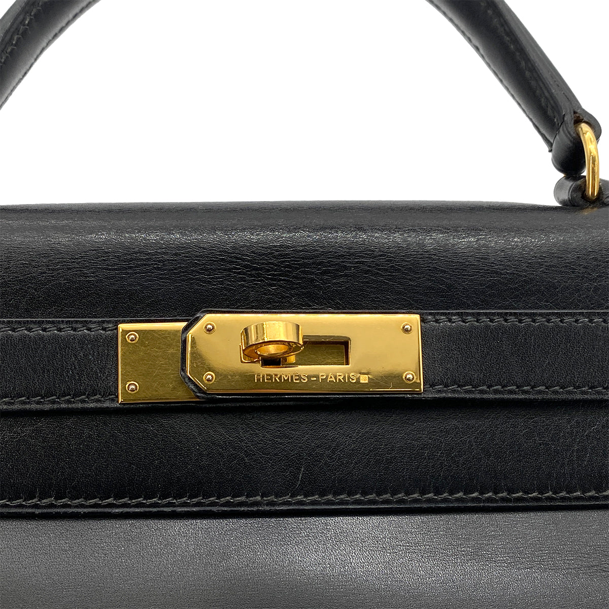 HERMES KELLY 28 RETOURNE BLACK BOXCALF HAND SHOULDER BAG 〇U GHW 90260147