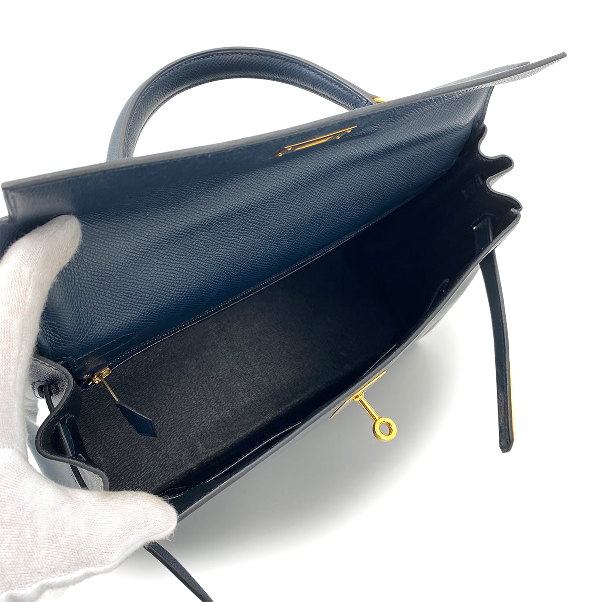 HERMES KELLY 32 RETOURNE NAVY COUCHEVEL HAND SHOULDER BAG 〇Y 90260148
