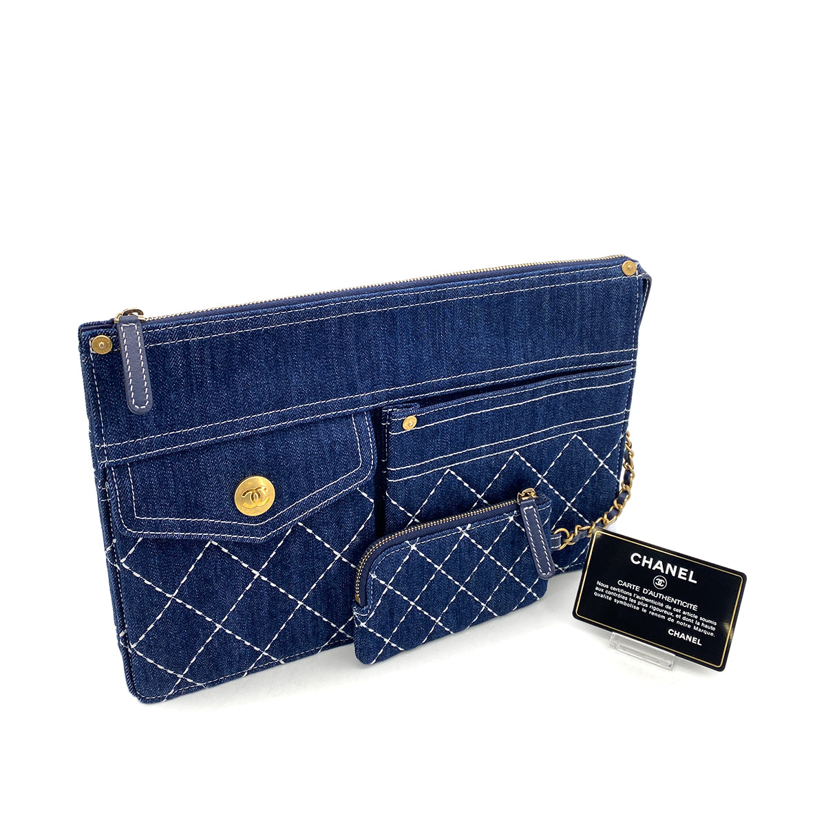 CHANEL MATELASSE CLUTCH BAG BLUE DENIM 90260150