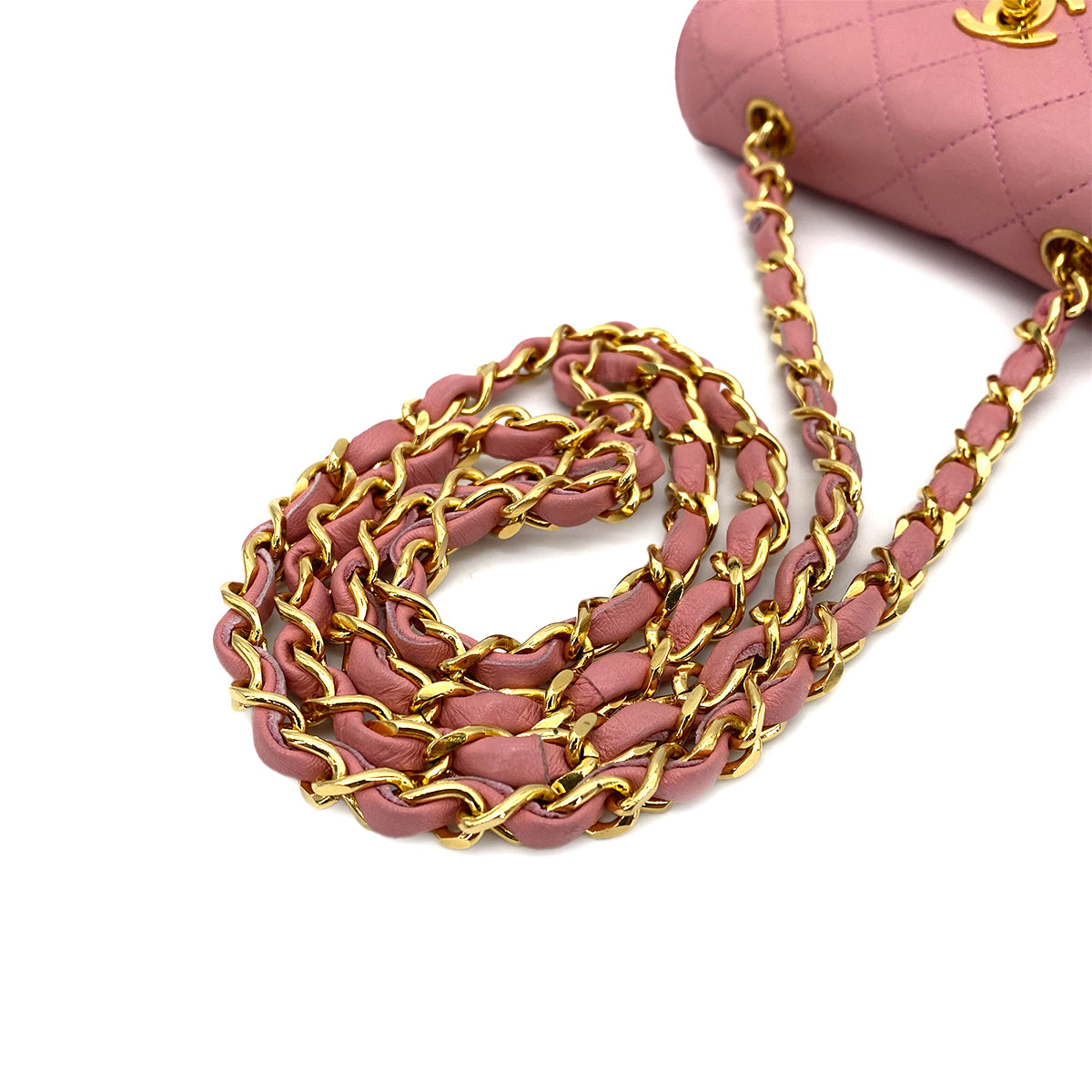 CHANEL VINTAGE MINI MATELASSE CHAIN SHOULDER BAG PINK LAMB SKIN 90260152