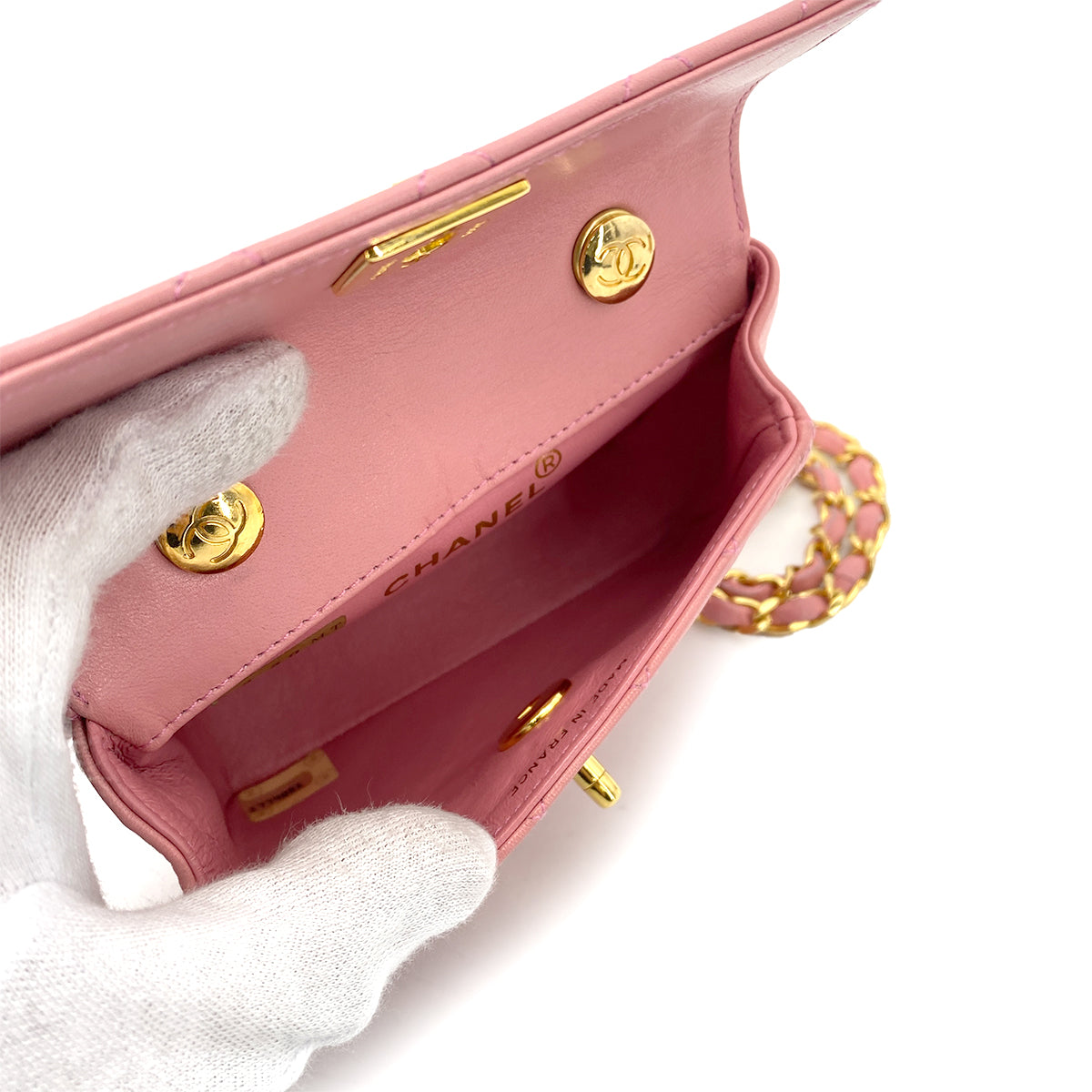 CHANEL VINTAGE MINI MATELASSE CHAIN SHOULDER BAG PINK LAMB SKIN 90260152