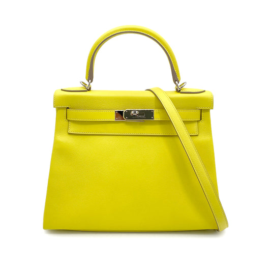 HERMES KELLY 28  RETOURNE LIME EVERCOLOR HAND SHOULDER BAG Y SHW 90260175