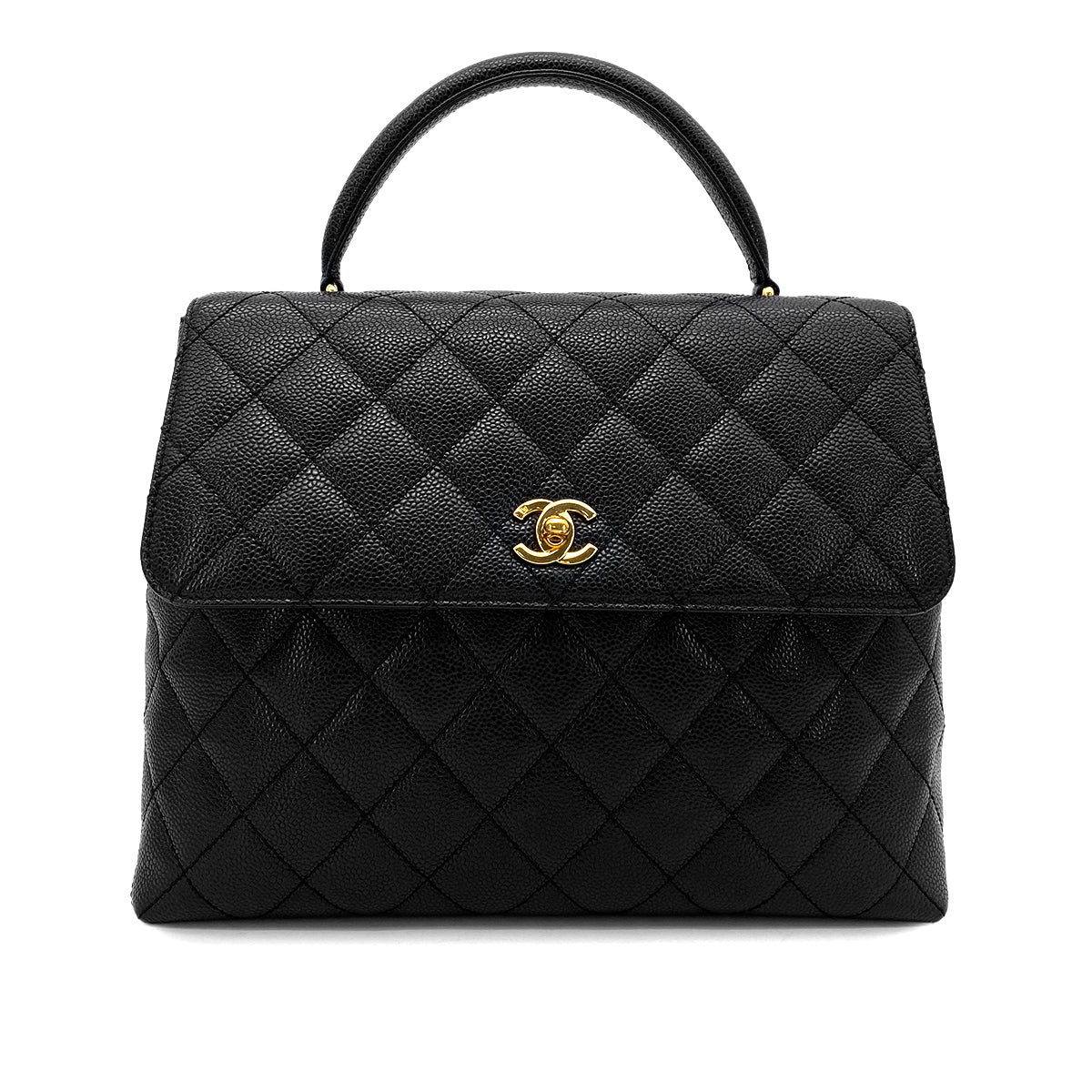 CHANEL VINTAGE MATELASSE HAND BAG BLACK CAVIAR SKIN 90260179