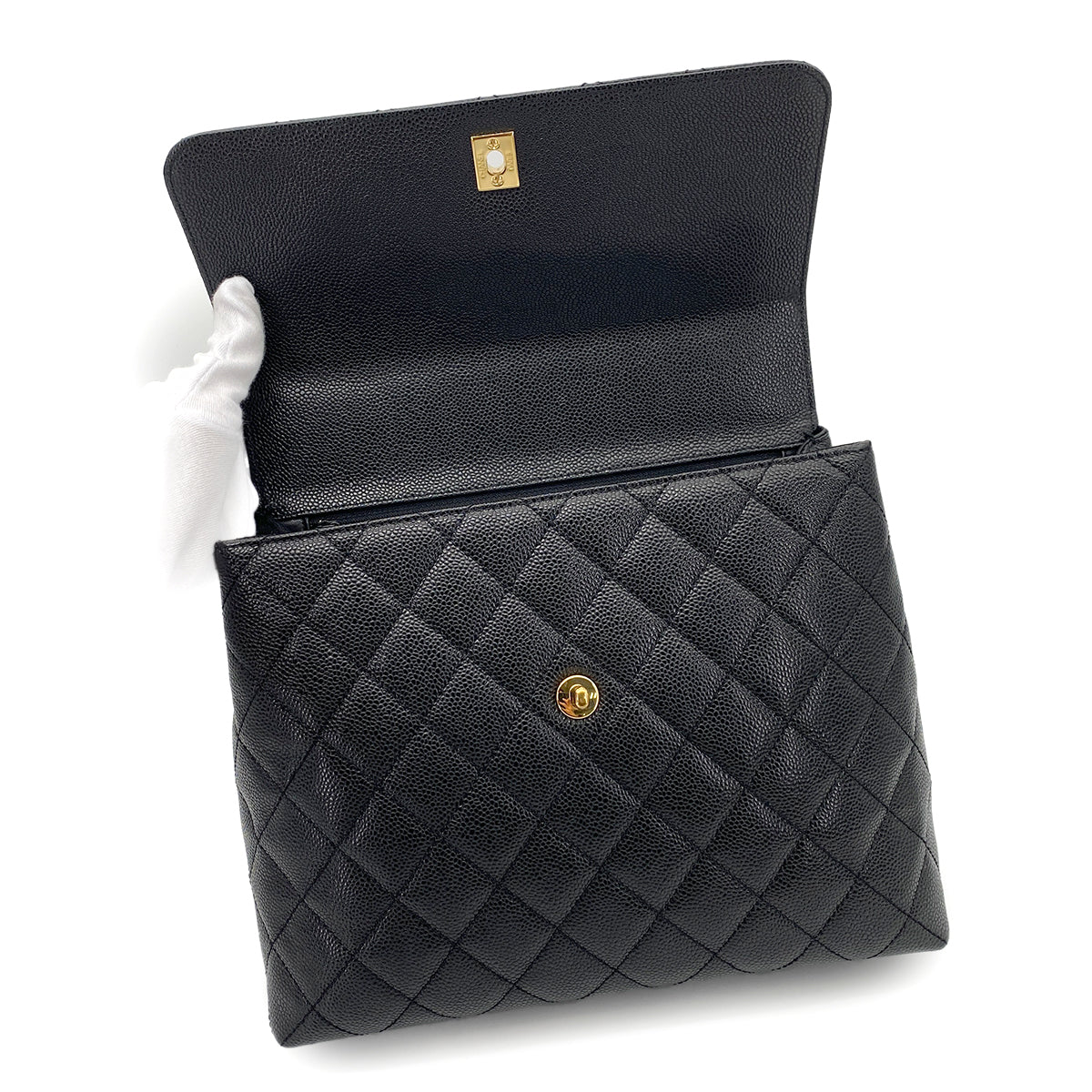 CHANEL VINTAGE MATELASSE HAND BAG BLACK CAVIAR SKIN 90260179