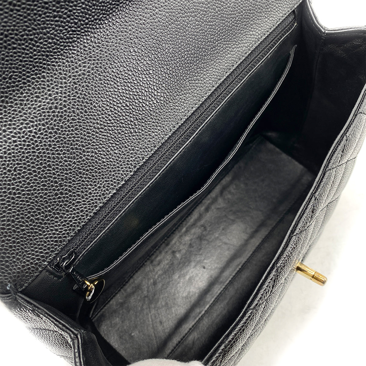 CHANEL VINTAGE MATELASSE HAND BAG BLACK CAVIAR SKIN 90260179