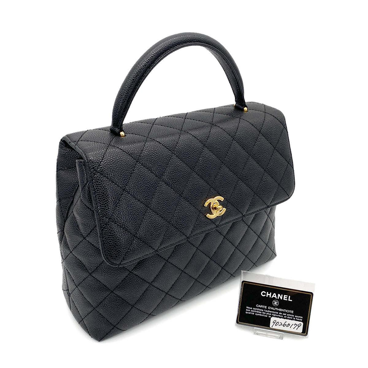 CHANEL VINTAGE MATELASSE HAND BAG BLACK CAVIAR SKIN 90260179