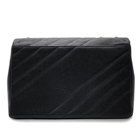 CHANEL VINTAGE BIAS STITCH CHAIN SHOULDER BAG BLACK CAVIAR SKIN 90260184 - PURPOSE