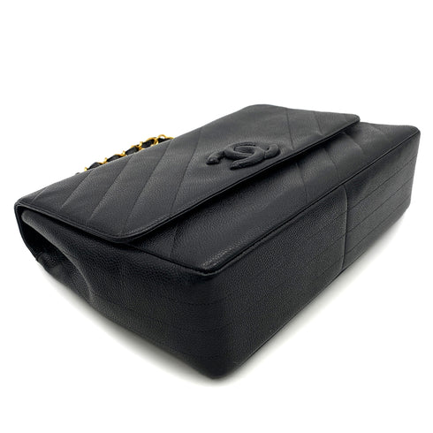 CHANEL VINTAGE BIAS STITCH CHAIN SHOULDER BAG BLACK CAVIAR SKIN 90260184 - PURPOSE