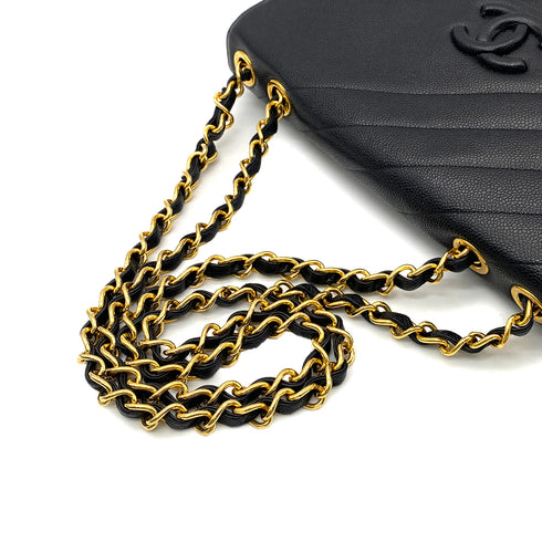 CHANEL VINTAGE BIAS STITCH CHAIN SHOULDER BAG BLACK CAVIAR SKIN 90260184 - PURPOSE