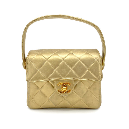 CHANEL VINTAGE MATELASSE HAND BAG GOLD LAMB SKIN 90260185