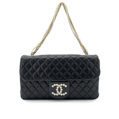 CHANEL WESTMINSTER CHAIN SHOULDER BAG FAUX PEARL BLACK LAMB SKIN 90260188 - PURPOSE