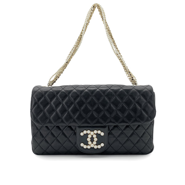 CHANEL WESTMINSTER CHAIN SHOULDER BAG FAUX PEARL BLACK LAMB SKIN 90260188 - PURPOSE