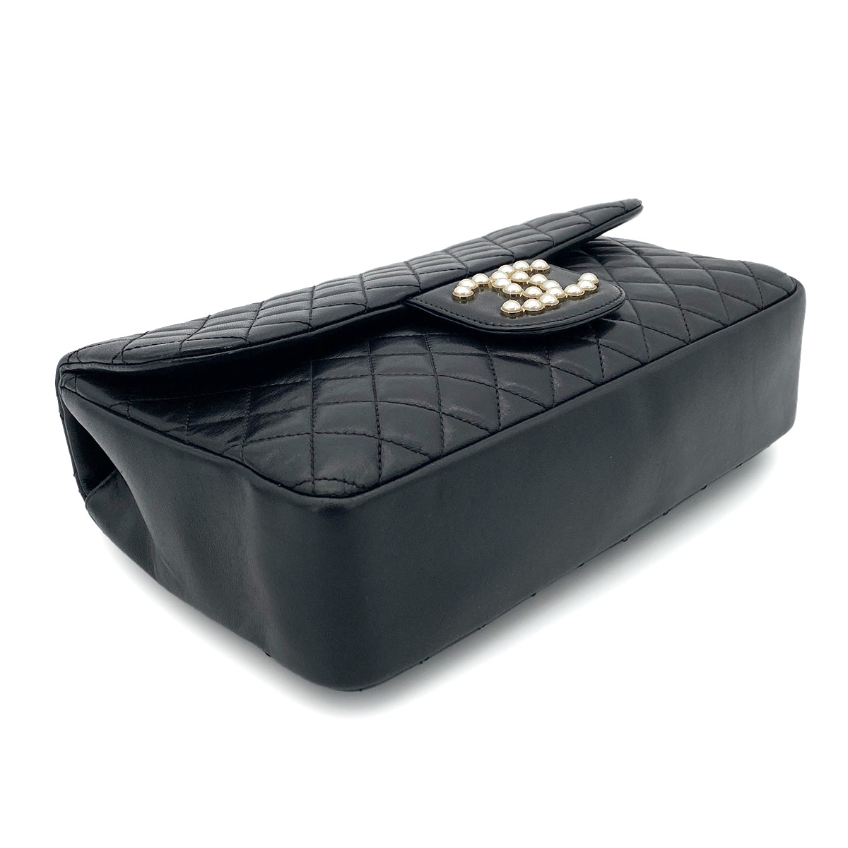 CHANEL WESTMINSTER CHAIN SHOULDER BAG FAKE PEARL BLACK LAMB SKIN 90260188