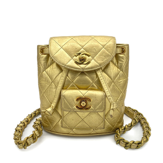 CHANEL VINTAGE DUMA CHAIN BACKPACK METALLIC GOLD LAMB SKIN 90260194