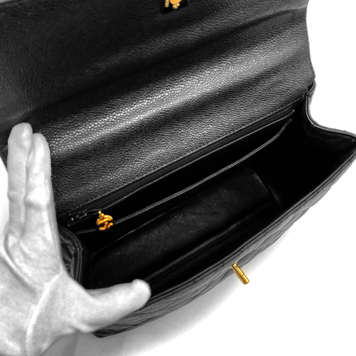 CHANEL VINTAGE MATELASSE HAND BAG BLACK CAVIAR SKIN 90260196