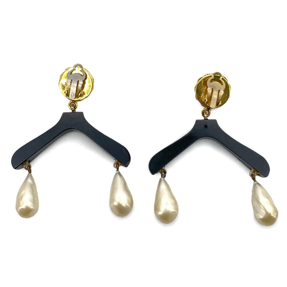 CHANEL VINTAGE EARRINGS HANGER MOTIF COCO MARK FAUX PEARL ACCESSORY 90260460