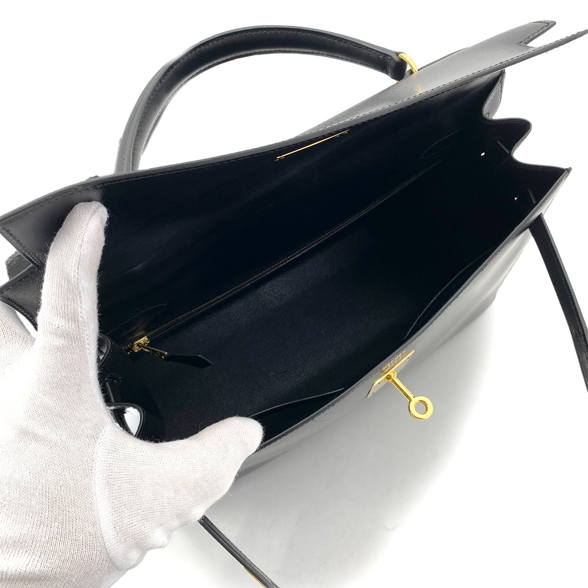 HERMES KELLY 32 SELLIER BLACK BOXCALF HAND SHOULDER BAG 〇Z GHW 90260461