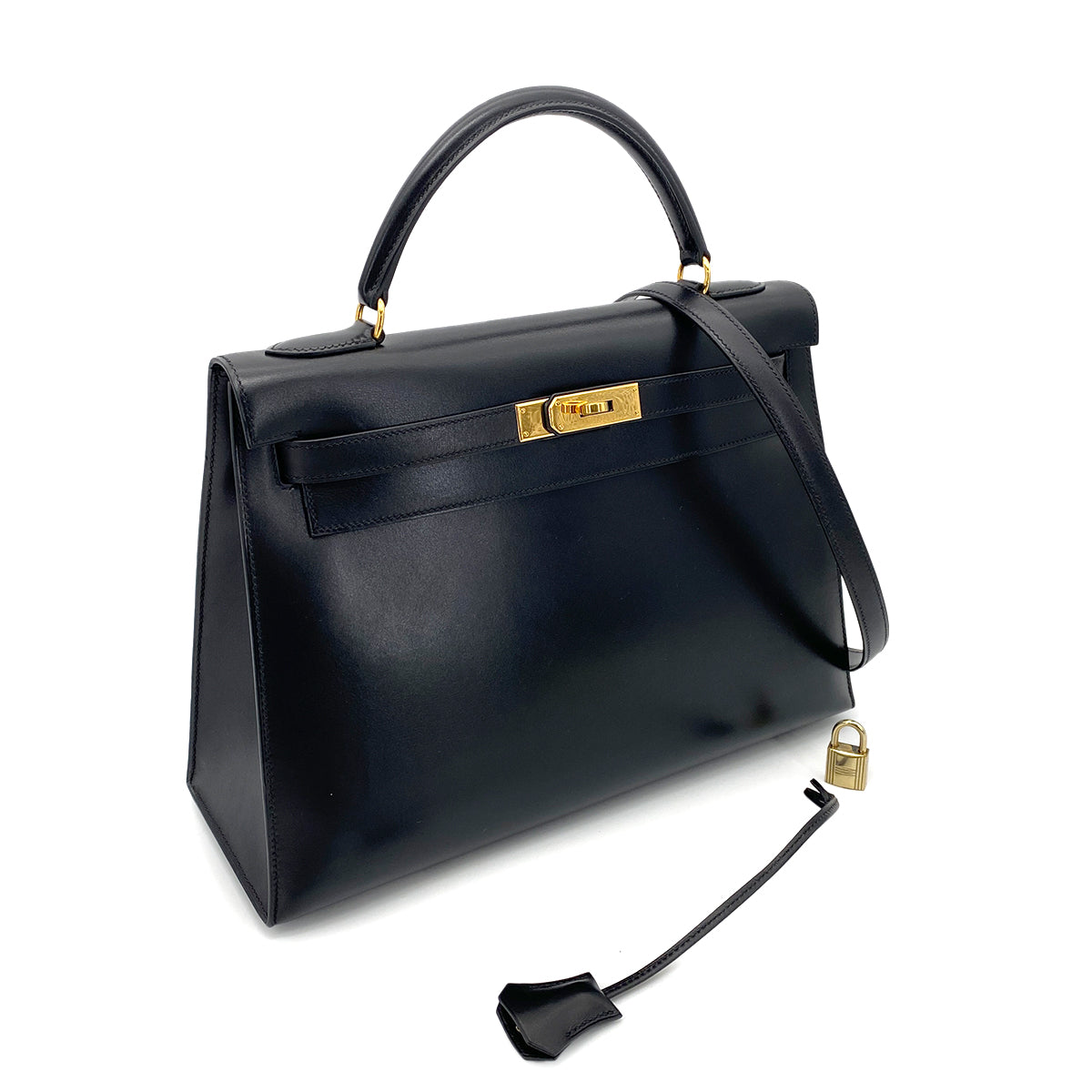 HERMES KELLY 32 SELLIER BLACK BOXCALF HAND SHOULDER BAG 〇Z GHW 90260461