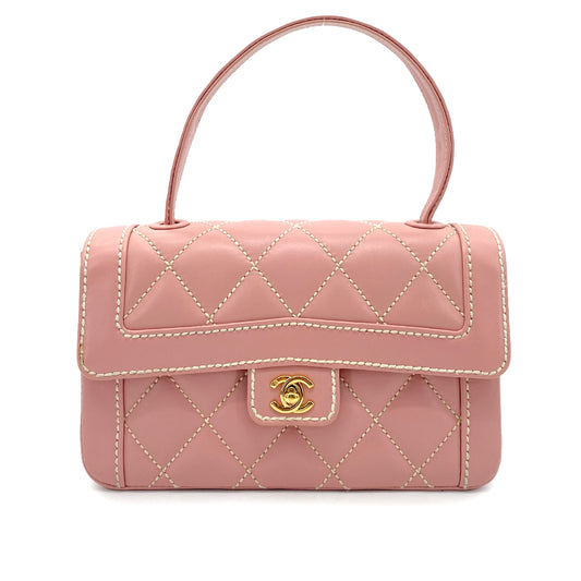 CHANEL VINTAGE WILD STITCH HAND BAG PINK LEATHER 90260472