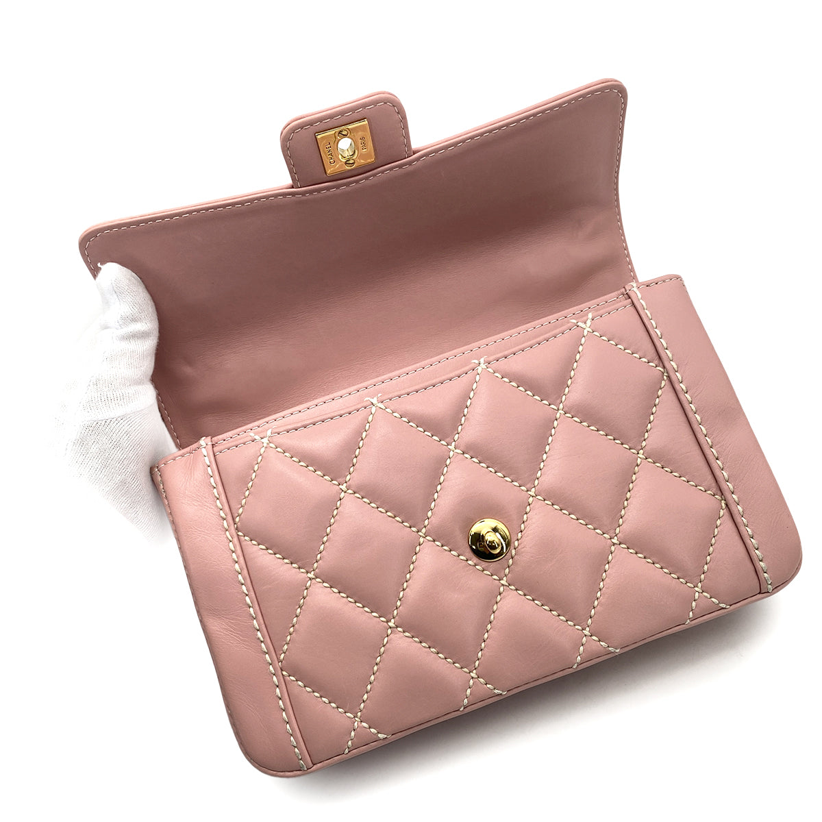 CHANEL VINTAGE WILD STITCH HAND BAG PINK LEATHER 90260472