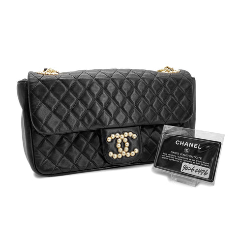 CHANEL VINTAGE WESTMINSTER CHAIN SHOULDER BAG FAKE PEARL BLACK LAMB SKIN 90260476 - PURPOSE