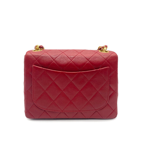 CHANEL VINTAGE MINI SQUARE 17 CHAIN HAND BAG RED LAMB SKIN 90260487 - PURPOSE