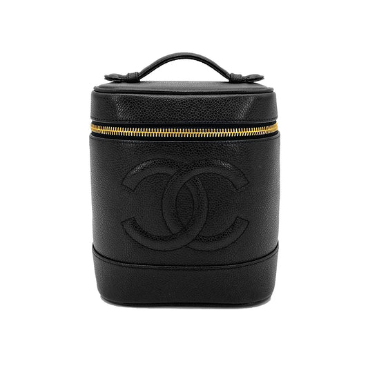 CHANEL VINTAGE VANITY HAND BAG BLACK CAVIAR SKIN 90260497