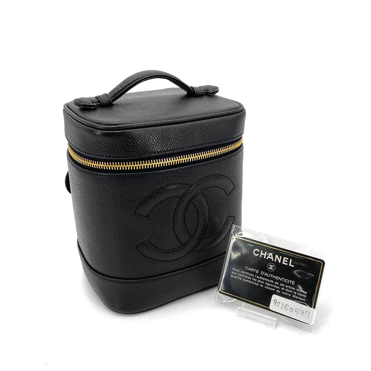 CHANEL VINTAGE VANITY HAND BAG BLACK CAVIAR SKIN 90260497