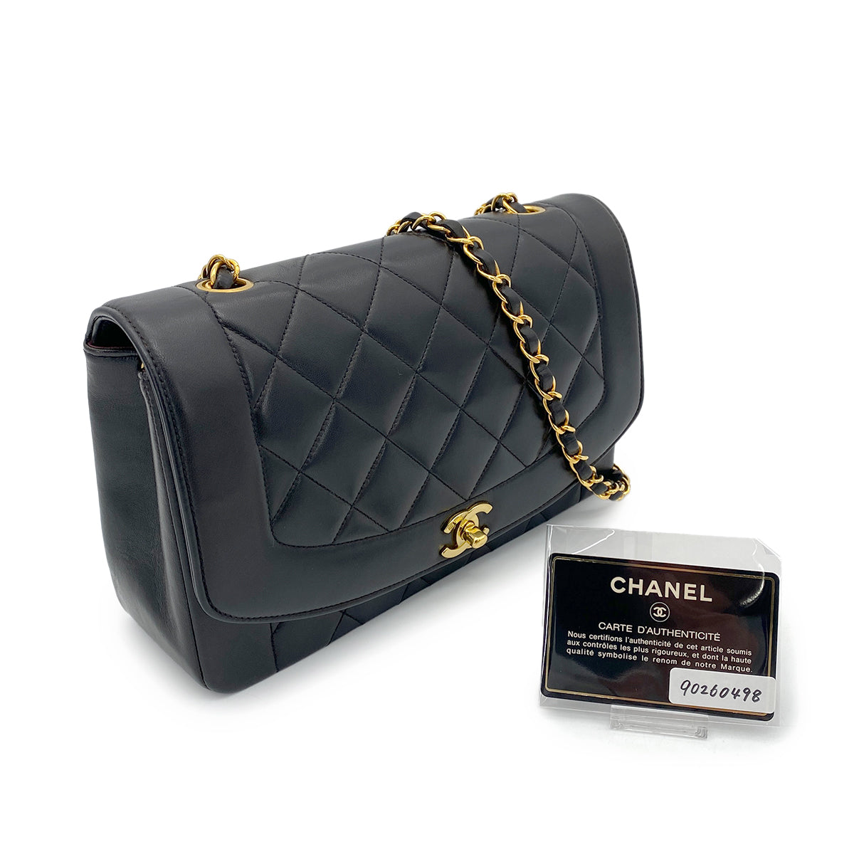 CHANEL VINTAGE DIANA MEDIUM CHAIN SHOULDER BAG BLACK LAMB SKIN 90260498