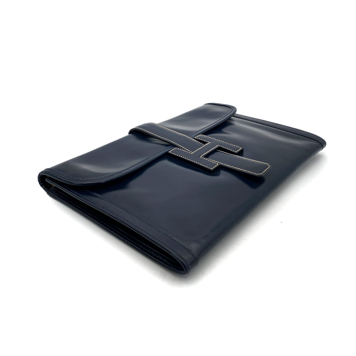 HERMES JIGE CLUTCH BAG NAVY BOXCALF 〇J 90260505