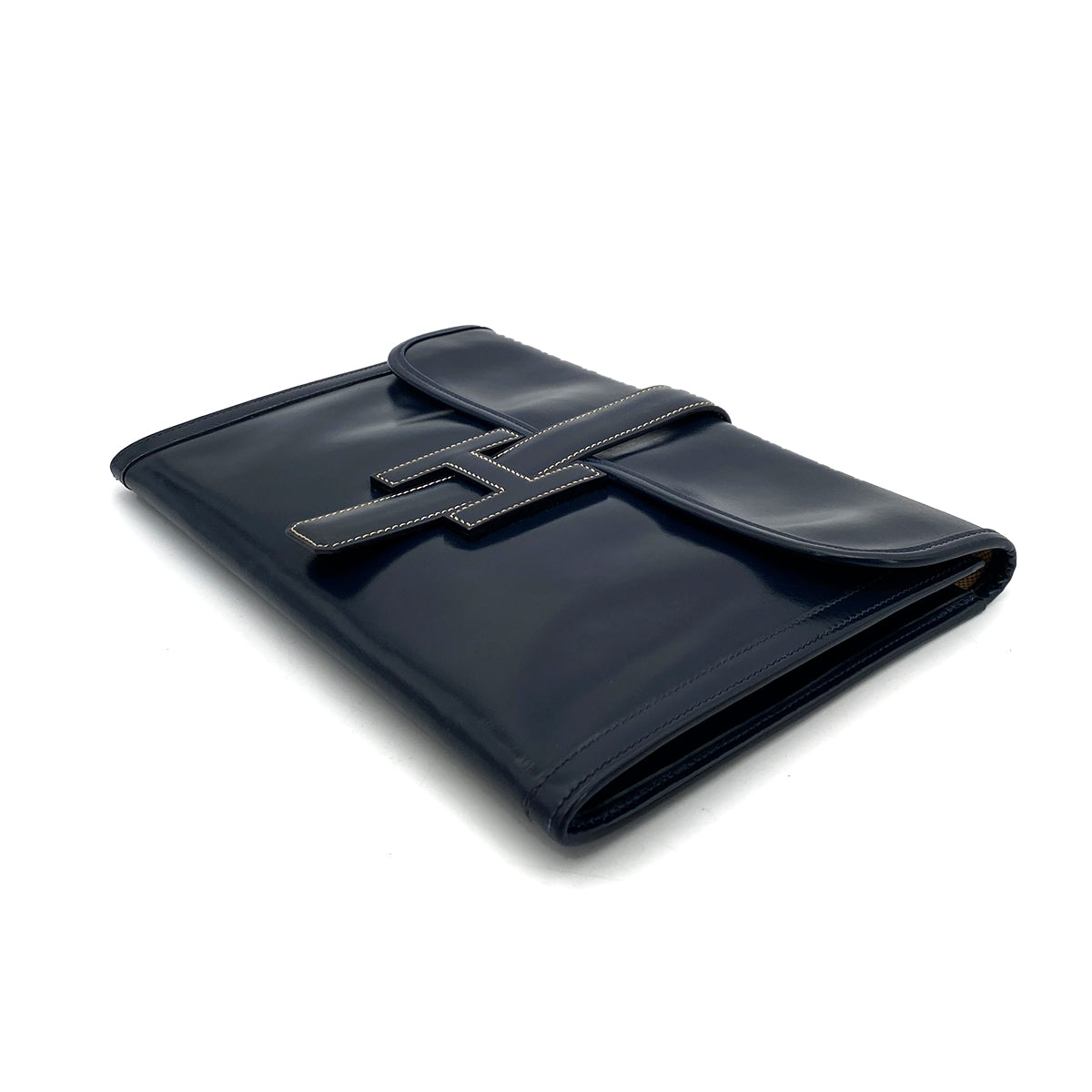 HERMES JIGE CLUTCH BAG NAVY BOXCALF 〇J 90260505