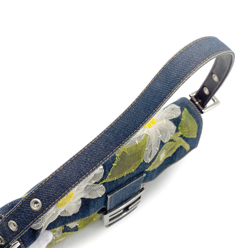 FENDI MAMMA BAGUETTE DENIM FLOWER SHOULDER BAG NAVY 90260792
