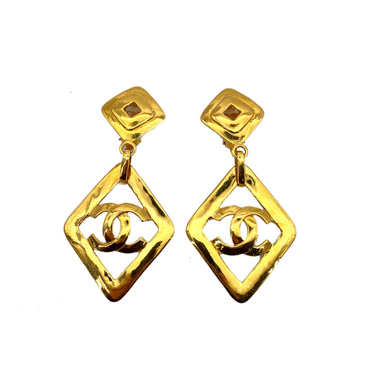 CHANEL VINTAGE EARRINGS COCOMARK SWING GOLD ACCESSORY 95P 90261159