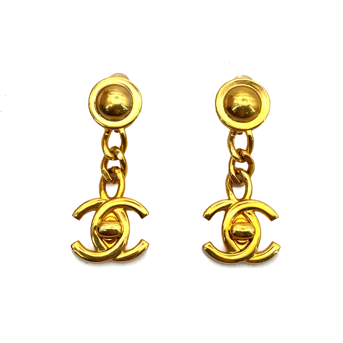 CHANEL VINTAGE  SWING EARRINGS TURN LOCK ACCESSORY 96A 90261178