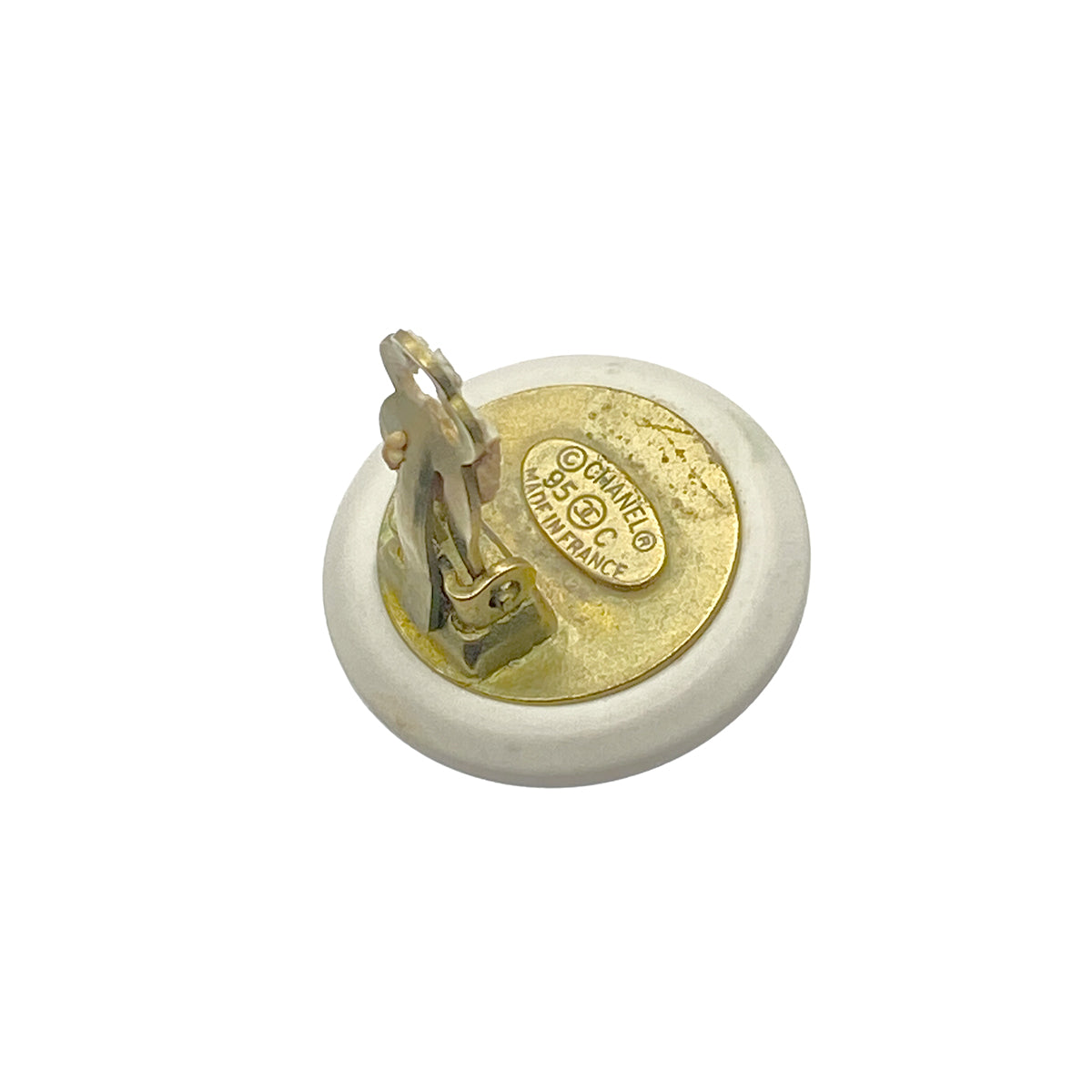 CHANEL VINTAGE EARRINGS COCO MARK WHITE ACCESSORY 95C 90261182