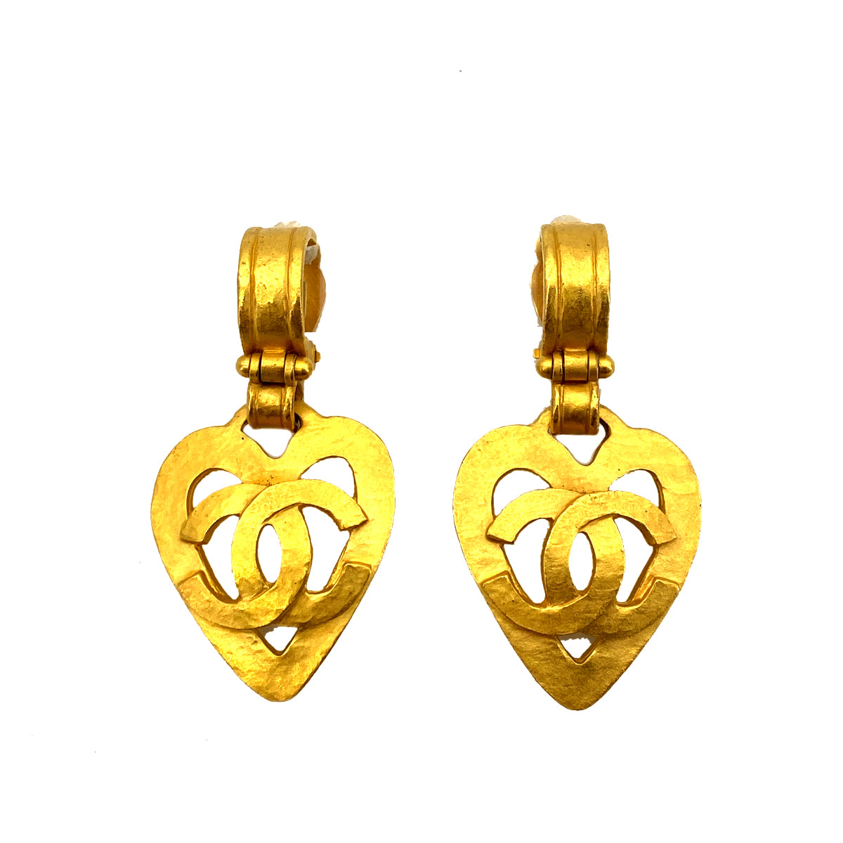 CHANEL VINTAGE EARRINGS HEART COCOMARK ACCESSORY 95P 90261186