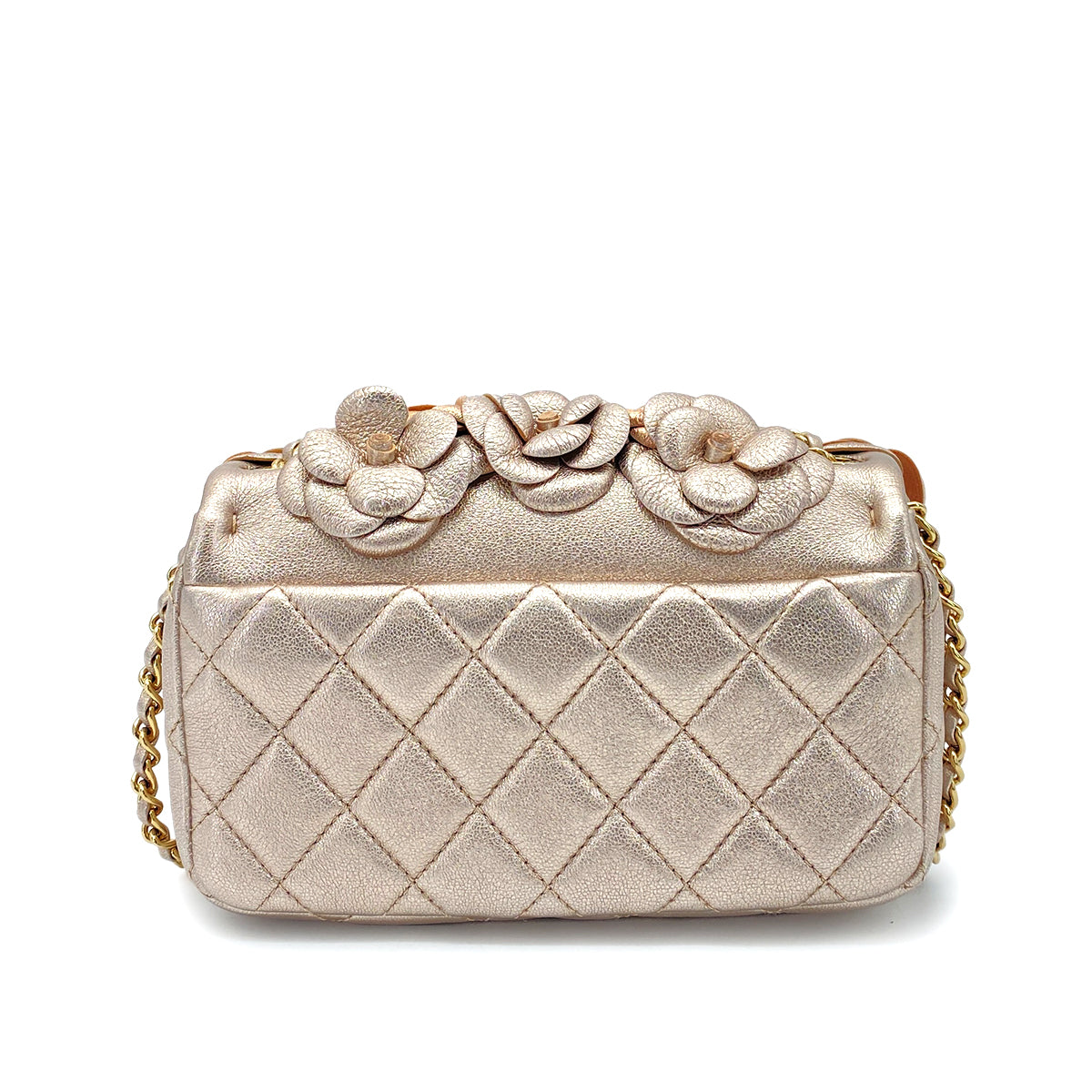 CHANEL CAMELLIA MINI CHAIN SHOULDER BAG METALLIC PINK LAMB SKIN 90261190
