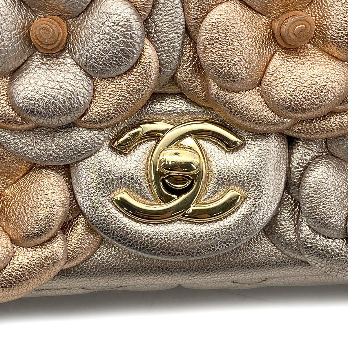 CHANEL CAMELLIA MINI CHAIN SHOULDER BAG METALLIC PINK LAMB SKIN 90261190