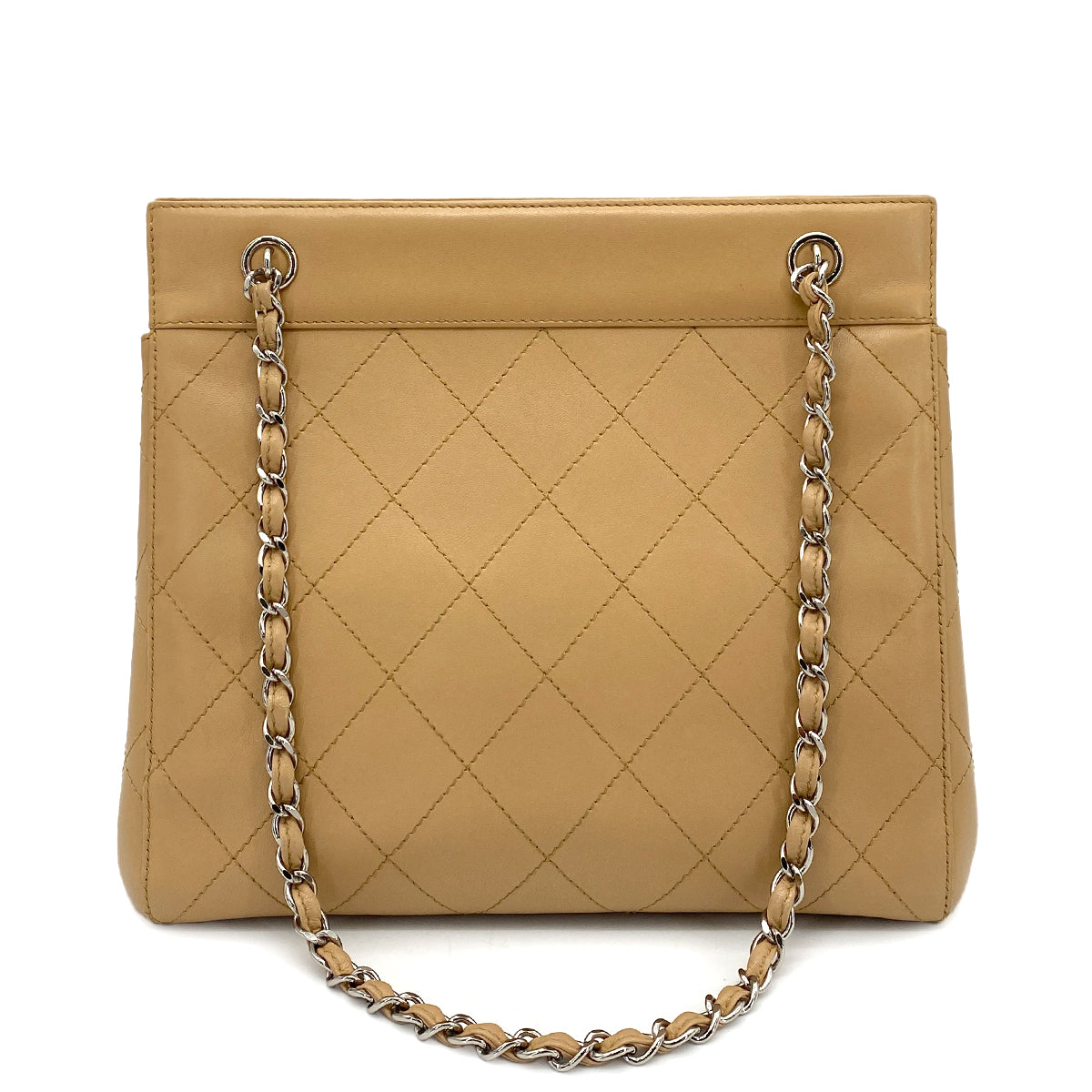 CHANEL VINTAGE MATELASSE CHAIN TOTE BAG BEIGE LAMB SKIN 90261191
