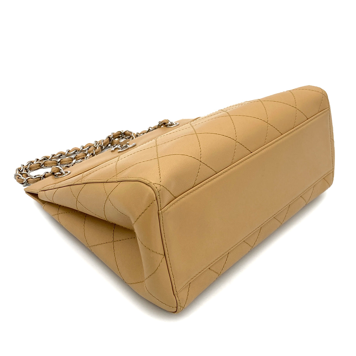 CHANEL VINTAGE MATELASSE CHAIN TOTE BAG BEIGE LAMB SKIN 90261191