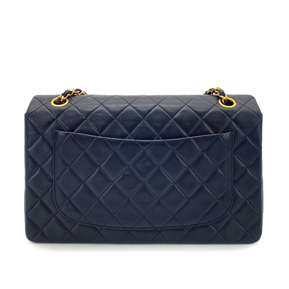CHANEL VINTAGE MATELASSE CHAIN SHOULDER BAG NAVY LAMB SKIN 90261196