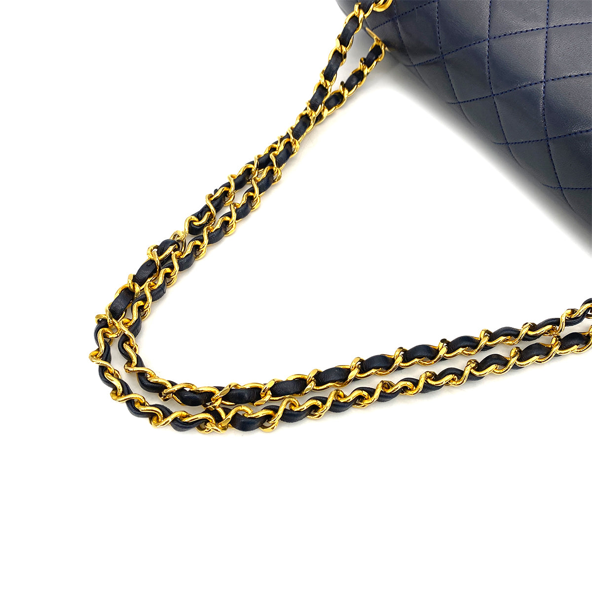 CHANEL VINTAGE MATELASSE CHAIN SHOULDER BAG NAVY LAMB SKIN 90261196