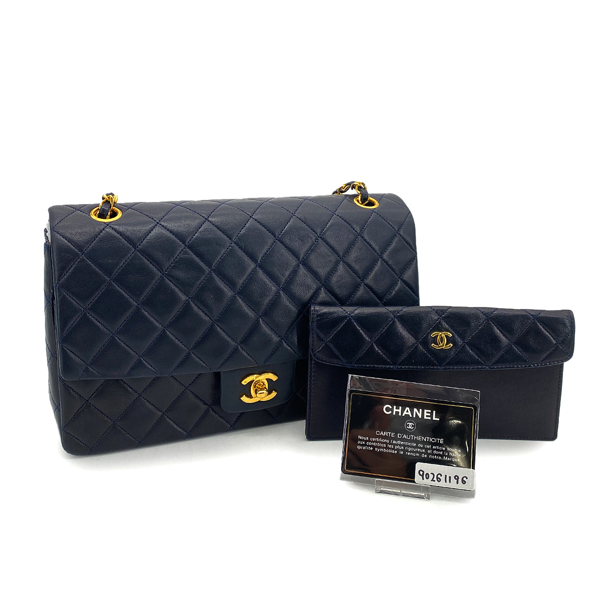 CHANEL VINTAGE MATELASSE CHAIN SHOULDER BAG NAVY LAMB SKIN 90261196