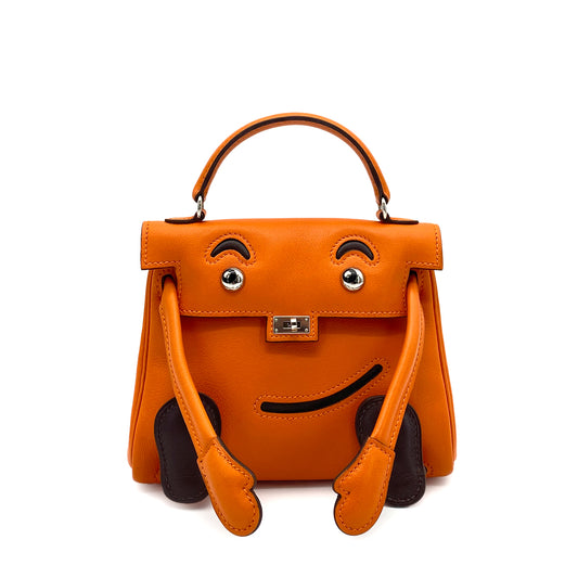 HERMES KELLY DOLL ORANGE BROWN VEAU SWIFT HAND BAG □D SHW 90261198