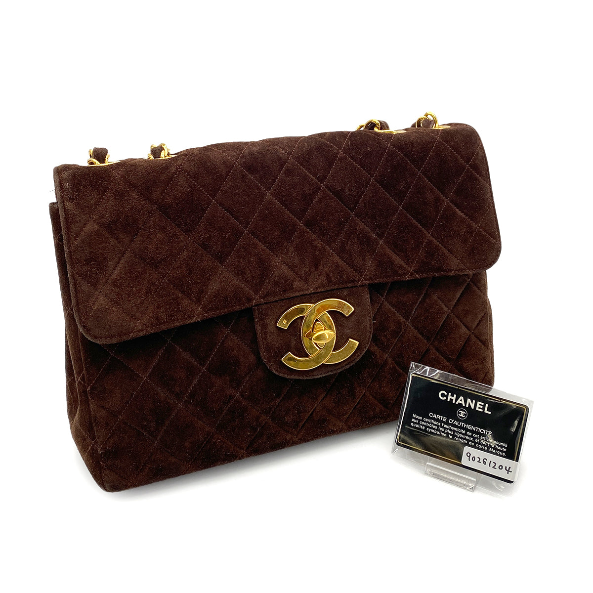 CHANEL VINTAGE JUMBO MATELASSE 30 CHAIN SHOULDER BAG BROWN SUEDE 90261204