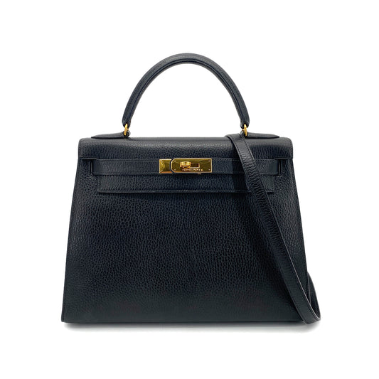 HERMES KELLY 28 SELLIER BLACK ARDENNES HAND SHOULDER BAG 〇U GHW 90261205