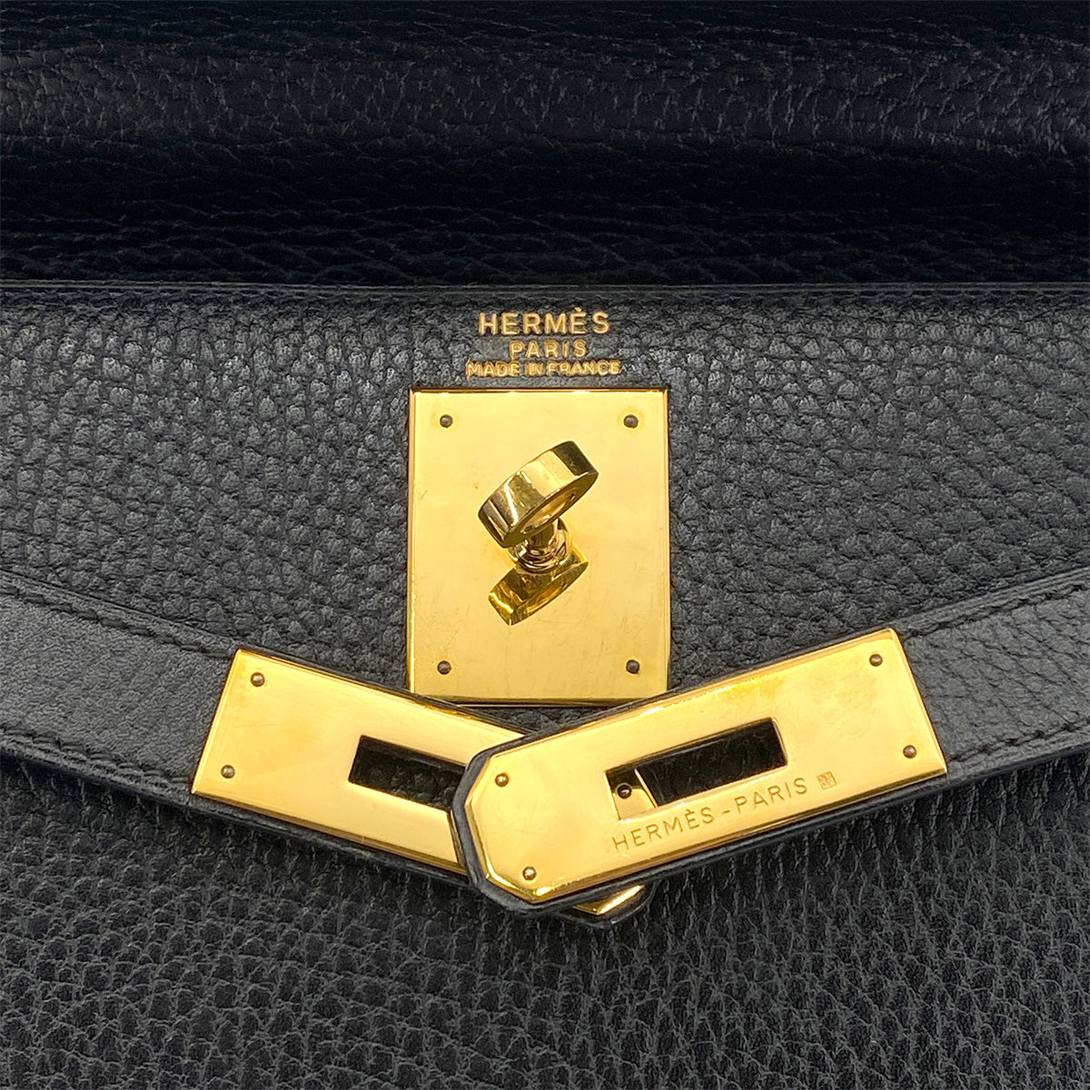 HERMES KELLY 28 SELLIER BLACK ARDENNES HAND SHOULDER BAG 〇U GHW 90261205